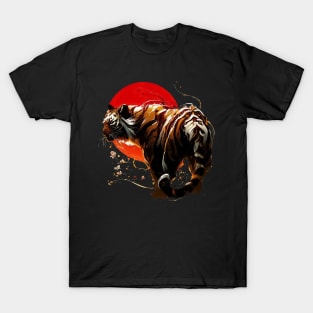 Abstract Tiger portrait on Red Sun T-Shirt